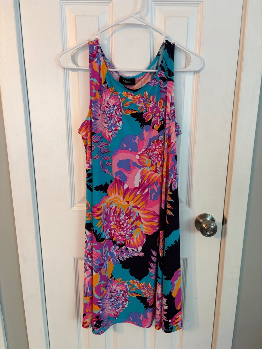 MSK Teal Multicolor Floral Sleeveless Shift Dress